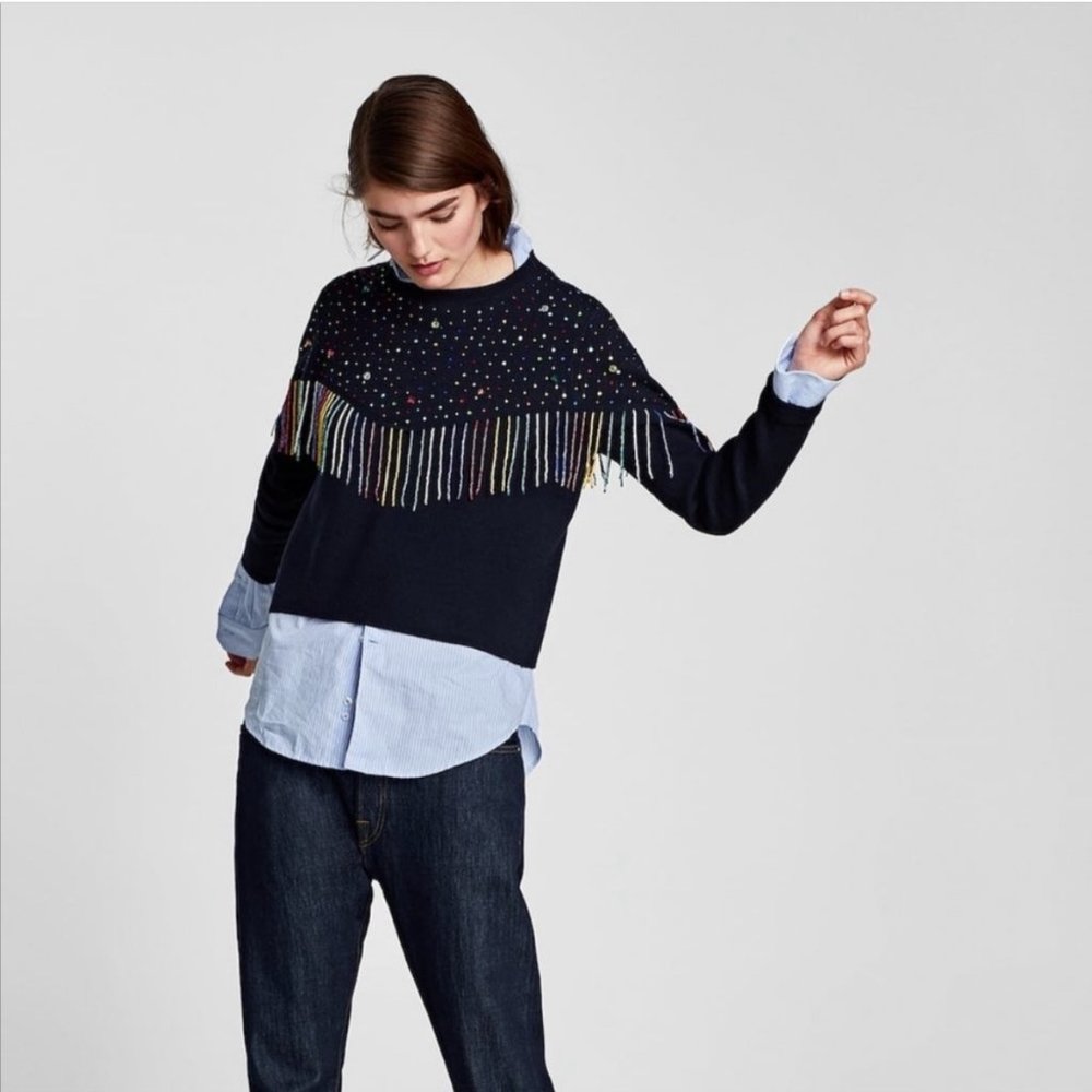 Zara Beaded Fringe Sweater